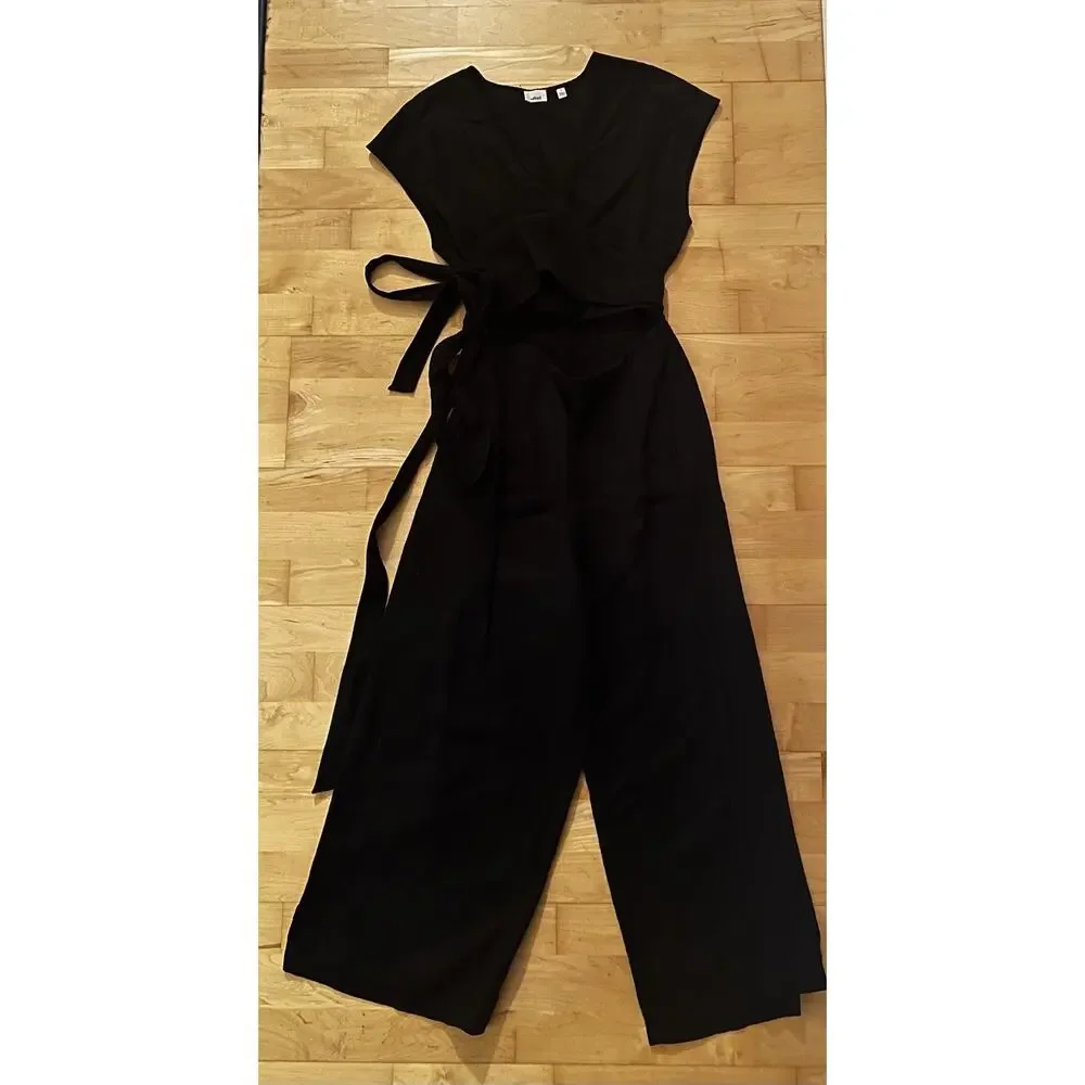 Aritzia Wilfred Brax Black Linen Wrap Bow jumpsuit 0